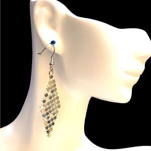 Lot 2 pair gold silver dangling mesh earrings pierced 2.5” long